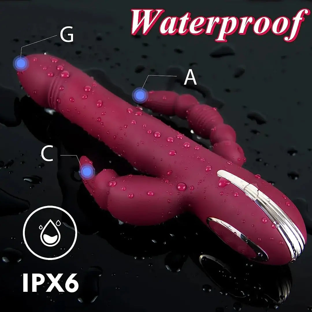Megan – 3 in 1 Clitoris G Spot Rabbit Vibrator Thrusting Dildos Butt Plug Anal Play Sex Toy