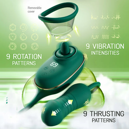 Clitoral Sucking Vibrator with Licking &amp; Vibrating Tongue, with Thrusting &amp; Vibrating Dildo Vibrator