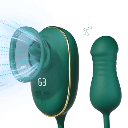 Clitoral Sucking Vibrator with Licking &amp; Vibrating Tongue, with Thrusting &amp; Vibrating Dildo Vibrator