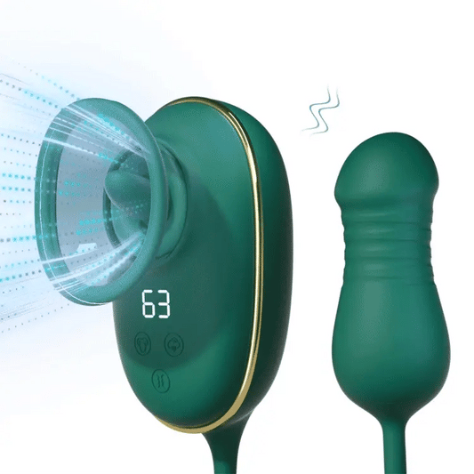 Clitoral Sucking Vibrator with Licking &amp; Vibrating Tongue, with Thrusting &amp; Vibrating Dildo Vibrator