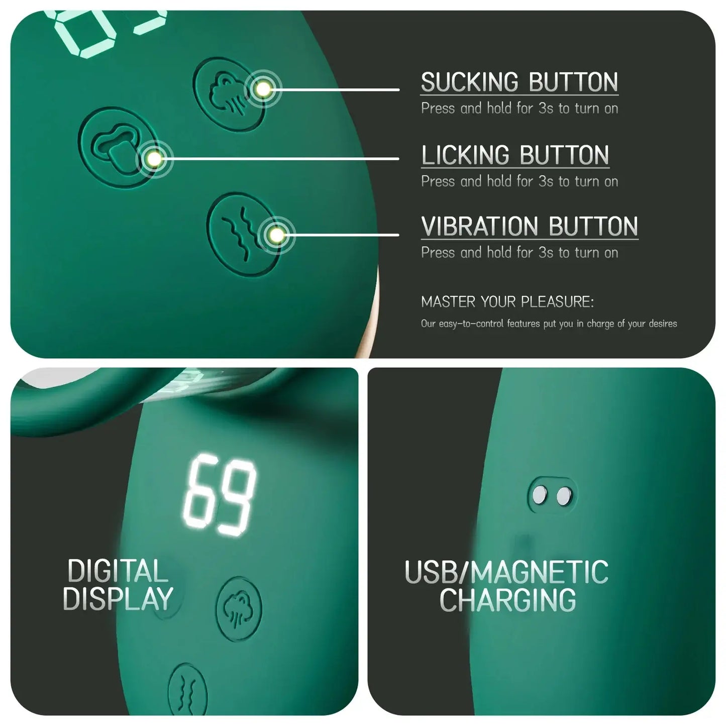 OpulaLuxe – Sucking Vibrator with Vibrating Licking Tongue &amp; Thrusting Vibrator