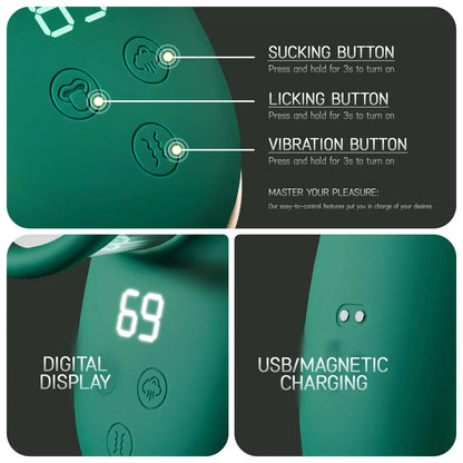OpulaLuxe – Sucking Vibrator with Vibrating Licking Tongue &amp; Thrusting Vibrator