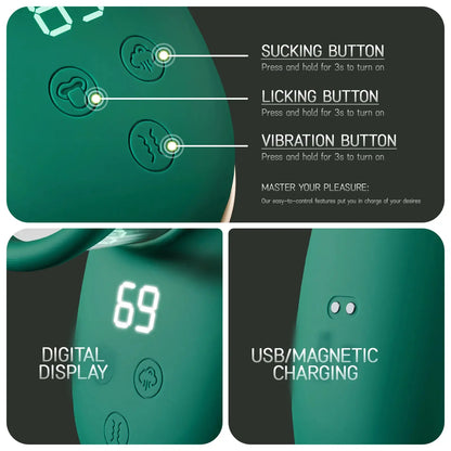 Natalia – 3 in 1 Vacuum Licking 9 Vibrating &amp; Thrusting Rotation G Spot Massager Clitoris Stimulator Nipple Sucker